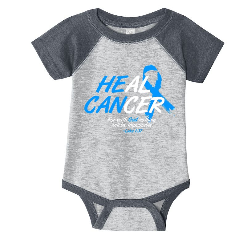 He Can Heal Cancer Colon Cancer Awareness Blue Ribbon Infant Baby Jersey Bodysuit
