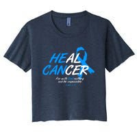 He Can Heal Cancer Colon Cancer Awareness Blue Ribbon Women's Crop Top Tee