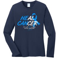 He Can Heal Cancer Colon Cancer Awareness Blue Ribbon Ladies Long Sleeve Shirt