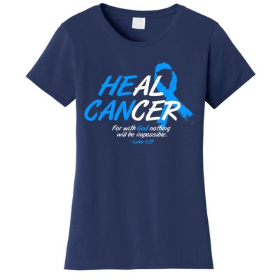 He Can Heal Cancer Colon Cancer Awareness Blue Ribbon Women's T-Shirt