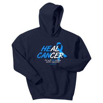 He Can Heal Cancer Colon Cancer Awareness Blue Ribbon Kids Hoodie