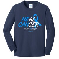 He Can Heal Cancer Colon Cancer Awareness Blue Ribbon Kids Long Sleeve Shirt