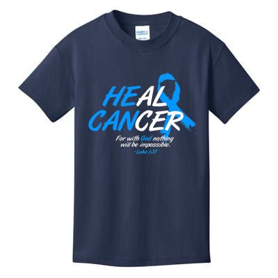 He Can Heal Cancer Colon Cancer Awareness Blue Ribbon Kids T-Shirt