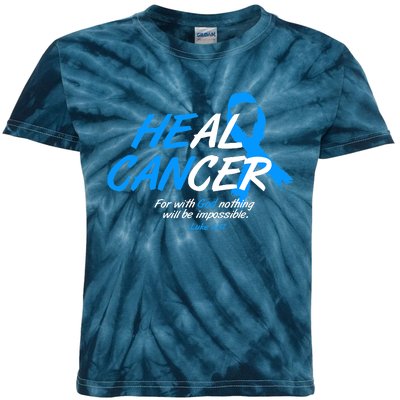 He Can Heal Cancer Colon Cancer Awareness Blue Ribbon Kids Tie-Dye T-Shirt