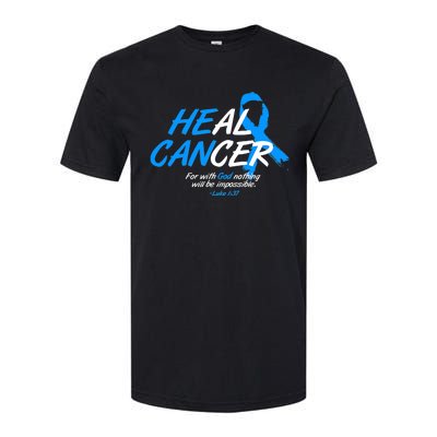 He Can Heal Cancer Colon Cancer Awareness Blue Ribbon Softstyle CVC T-Shirt