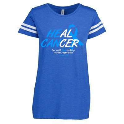 He Can Heal Cancer Colon Cancer Awareness Blue Ribbon Enza Ladies Jersey Football T-Shirt