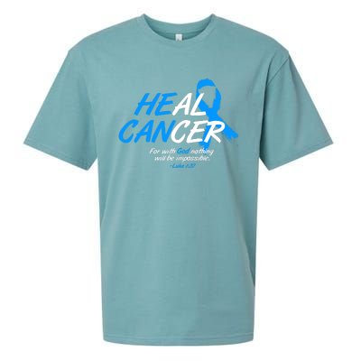 He Can Heal Cancer Colon Cancer Awareness Blue Ribbon Sueded Cloud Jersey T-Shirt