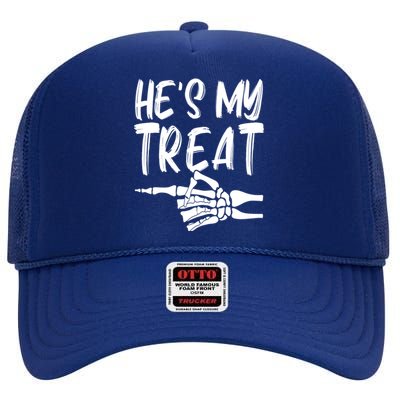 Halloween Couples Hes My Treat Shes My Trick Skeleton Hand Gift High Crown Mesh Back Trucker Hat