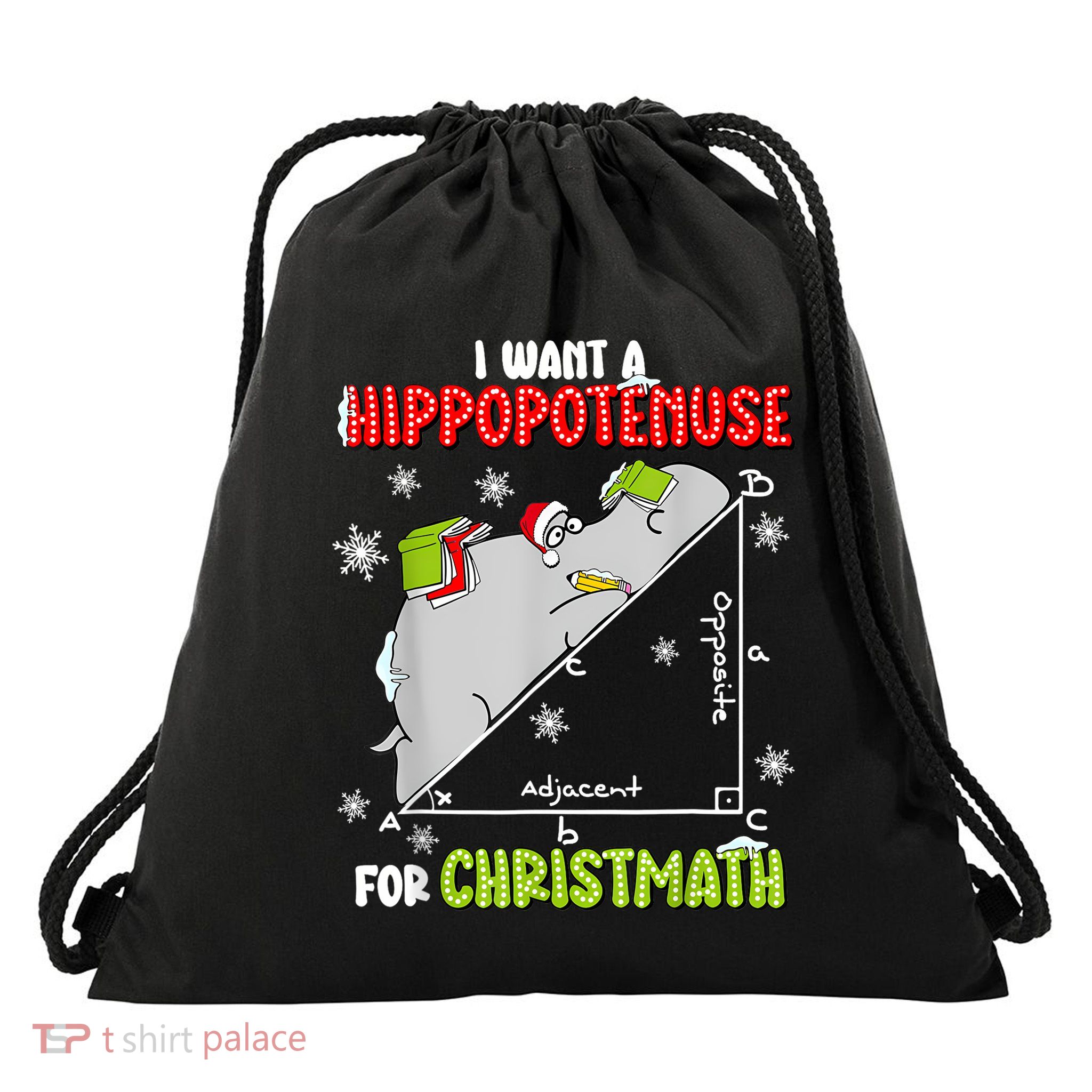 Hippopotamus Christmath Drawstring Bag