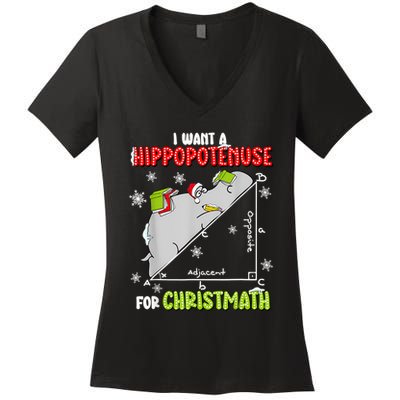 Hippopotamus Christmath Women's V-Neck T-Shirt