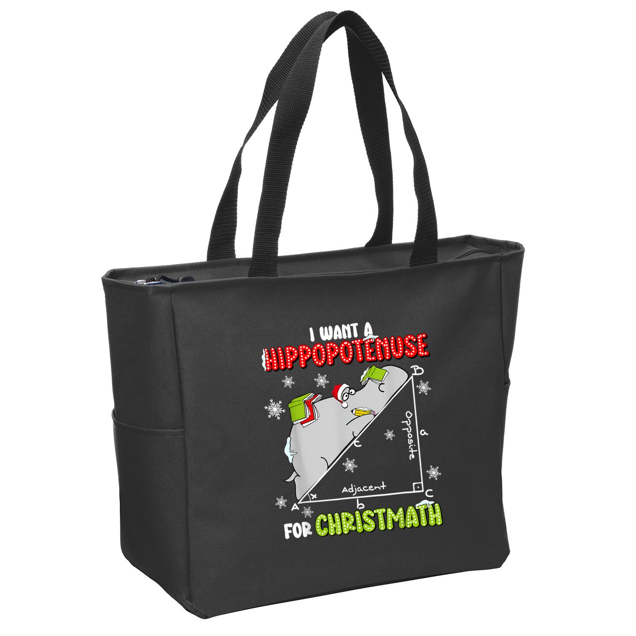 Hippopotamus Christmath Zip Tote Bag