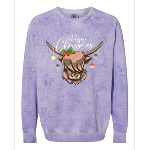 Hairy Christmas Highland Cow Christmas Light Cow Gift Colorblast Crewneck Sweatshirt