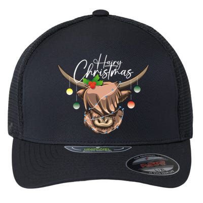 Hairy Christmas Highland Cow Christmas Light Cow Gift Flexfit Unipanel Trucker Cap