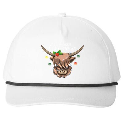 Hairy Christmas Highland Cow Christmas Light Cow Gift Snapback Five-Panel Rope Hat