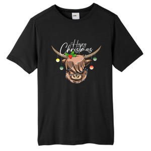 Hairy Christmas Highland Cow Christmas Light Cow Gift Tall Fusion ChromaSoft Performance T-Shirt