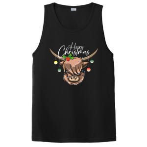 Hairy Christmas Highland Cow Christmas Light Cow Gift PosiCharge Competitor Tank