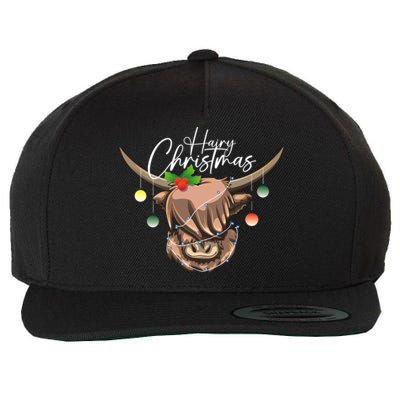 Hairy Christmas Highland Cow Christmas Light Cow Gift Wool Snapback Cap