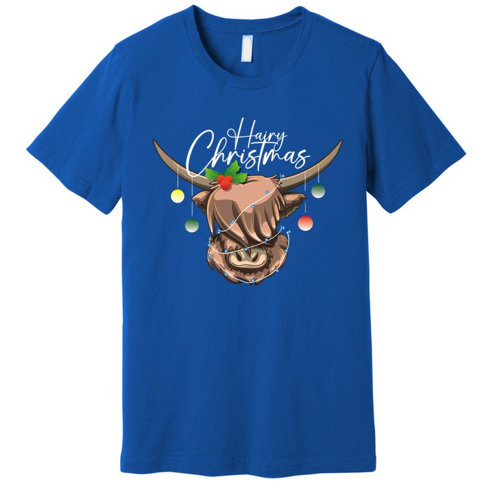 Hairy Christmas Highland Cow Christmas Light Cow Gift Premium T-Shirt