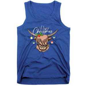 Hairy Christmas Highland Cow Christmas Light Cow Gift Tank Top