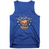 Hairy Christmas Highland Cow Christmas Light Cow Gift Tank Top