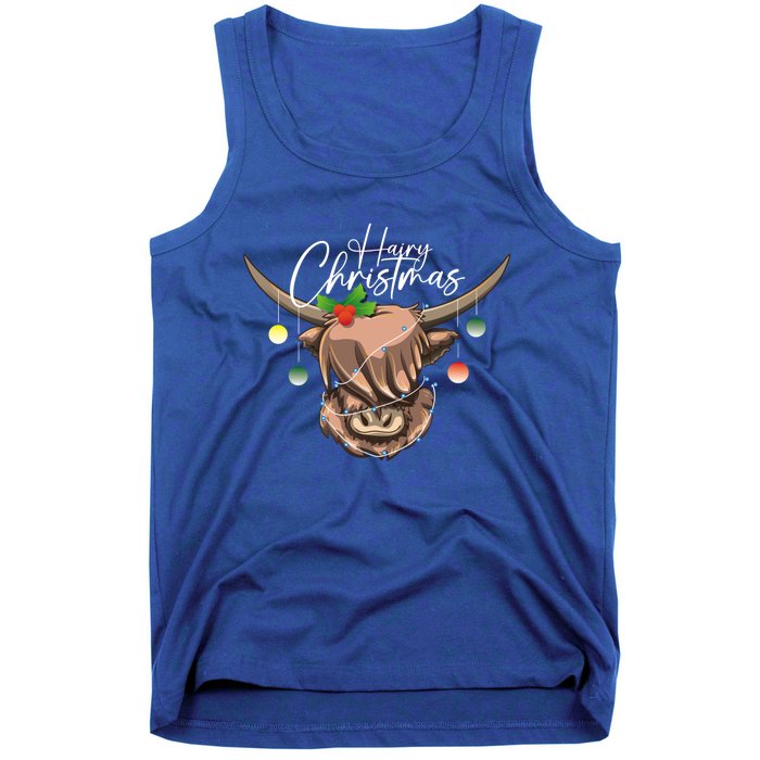 Hairy Christmas Highland Cow Christmas Light Cow Gift Tank Top