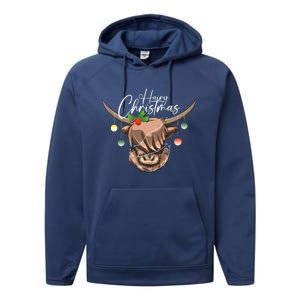 Hairy Christmas Highland Cow Christmas Light Cow Gift Performance Fleece Hoodie