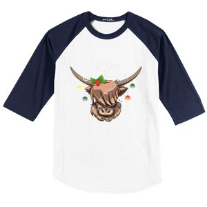 Hairy Christmas Highland Cow Christmas Light Cow Gift Baseball Sleeve Shirt