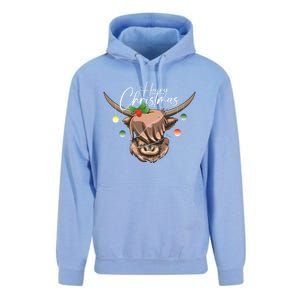 Hairy Christmas Highland Cow Christmas Light Cow Gift Unisex Surf Hoodie