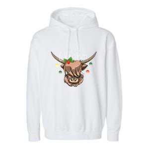 Hairy Christmas Highland Cow Christmas Light Cow Gift Garment-Dyed Fleece Hoodie