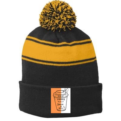 Half Coffee Half Rock & Roll Funny Music Quote Stripe Pom Pom Beanie