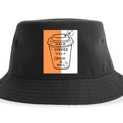 Half Coffee Half Rock & Roll Funny Music Quote Sustainable Bucket Hat