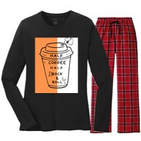 Half Coffee Half Rock & Roll Funny Music Quote Women's Long Sleeve Flannel Pajama Set 