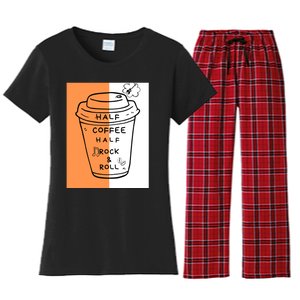 Half Coffee Half Rock & Roll Funny Music Quote Women's Flannel Pajama Set