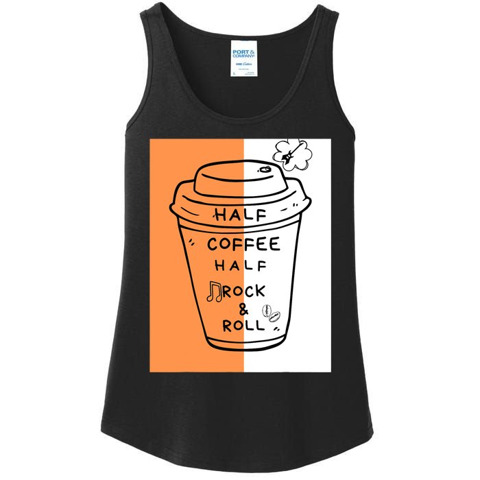 Half Coffee Half Rock & Roll Funny Music Quote Ladies Essential Tank