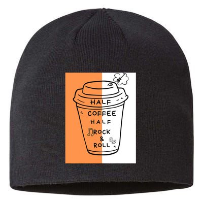 Half Coffee Half Rock & Roll Funny Music Quote Sustainable Beanie