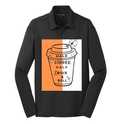 Half Coffee Half Rock & Roll Funny Music Quote Silk Touch Performance Long Sleeve Polo