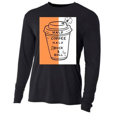 Half Coffee Half Rock & Roll Funny Music Quote Cooling Performance Long Sleeve Crew