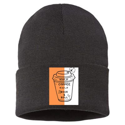 Half Coffee Half Rock & Roll Funny Music Quote Sustainable Knit Beanie