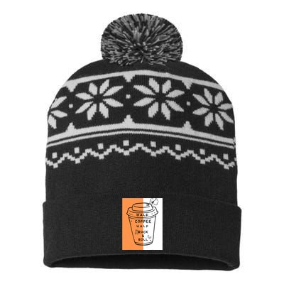 Half Coffee Half Rock & Roll Funny Music Quote USA-Made Snowflake Beanie