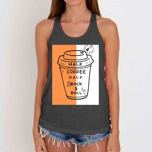 Half Coffee Half Rock & Roll Funny Music Quote Women's Knotted Racerback Tank