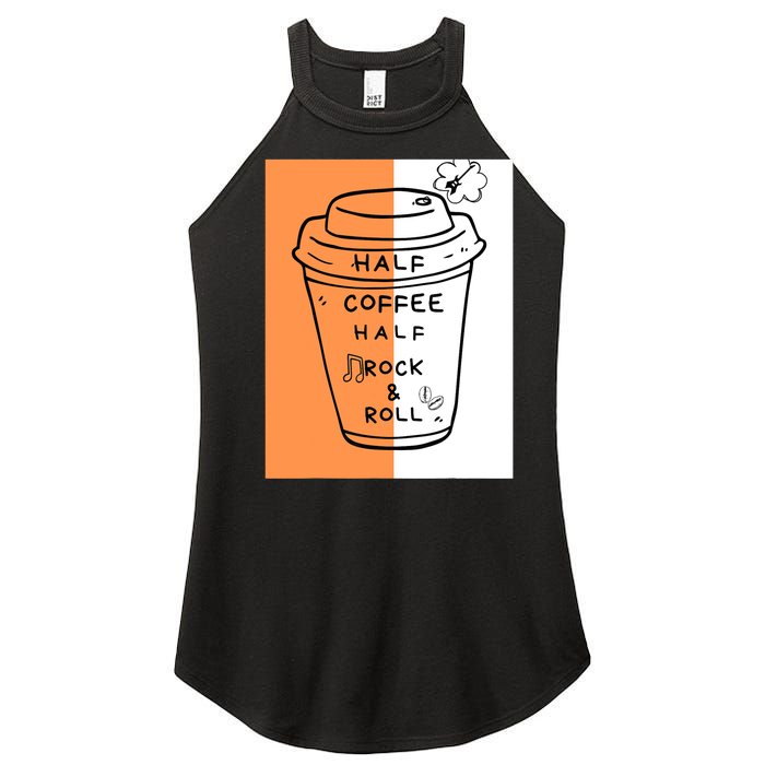 Half Coffee Half Rock & Roll Funny Music Quote Women's Perfect Tri Rocker Tank