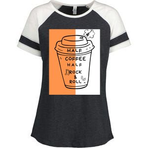 Half Coffee Half Rock & Roll Funny Music Quote Enza Ladies Jersey Colorblock Tee