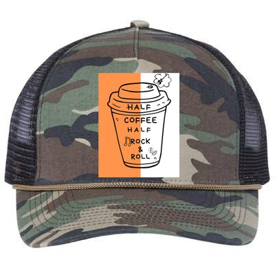 Half Coffee Half Rock & Roll Funny Music Quote Retro Rope Trucker Hat Cap