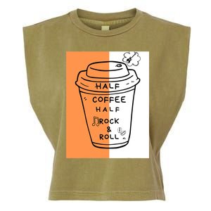 Half Coffee Half Rock & Roll Funny Music Quote Garment-Dyed Women's Muscle Tee