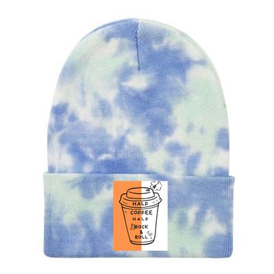 Half Coffee Half Rock & Roll Funny Music Quote Tie Dye 12in Knit Beanie