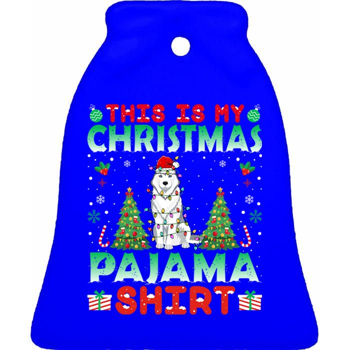 Husky Christmas Hat Pajama Gift Xmas Husky Lover Gift Ceramic Bell Ornament