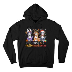 Hallothanksmas Cats Halloween Thanksgiving Christmas Hoodie