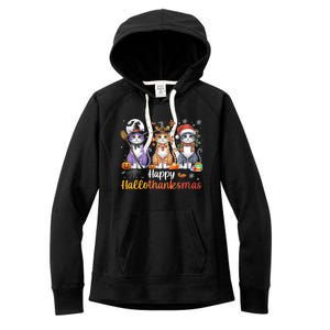 Hallothanksmas Cats Halloween Thanksgiving Christmas Women's Fleece Hoodie