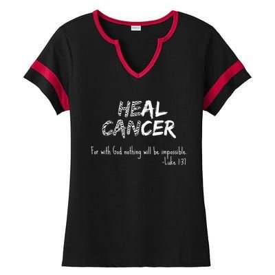 He Can Heal Cancer Christian / Zebra Print Rare Cancers Ladies Halftime Notch Neck Tee