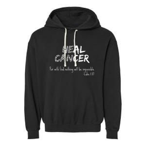 He Can Heal Cancer Christian / Zebra Print Rare Cancers Garment-Dyed Fleece Hoodie